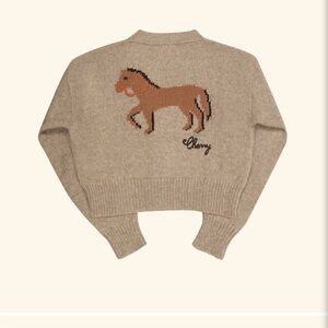 Beige Horse Intarsia Crewneck Sweater - Cherry Detail